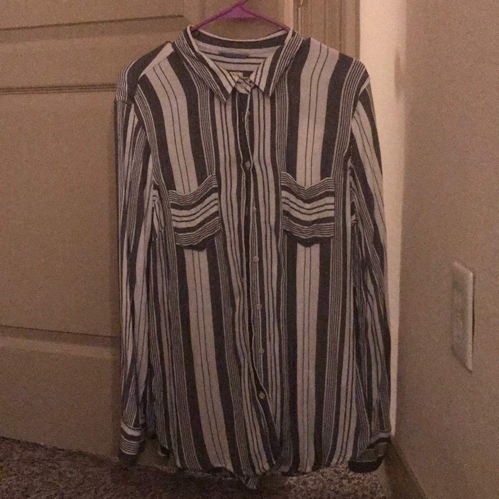 White and gray striped button down shirt